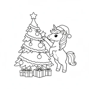 coloriage Licorne de Noël pour bebe a imprimer