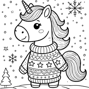 télécharger coloriage Licorne de Noël gratuit
