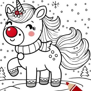 coloriage Licorne de Noël pour enfant de à imprimer
