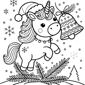 imprimer coloriage Licorne de Noël gratuit