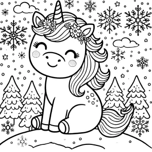 coloriage Licorne de Noël pour enfant de 5 ans