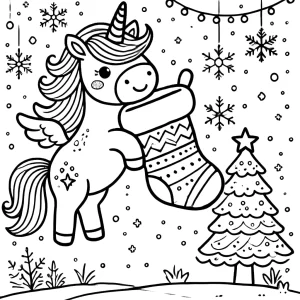 coloriage Licorne de Noël pour enfants a imprimer
