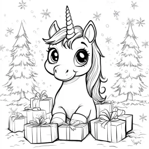 coloriage Licorne de Noël pour enfants a imprimer gratuit