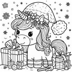 coloriage Licorne de Noël à imprimer gratuit