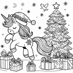 coloriage Licorne de Noël à imprimer pdf gratuit