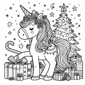 coloriage Licorne de Noël à imprimer kawaii