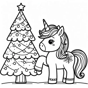 coloriage Licorne de Noël pour enfants a imprimer