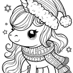 coloriage Licorne de Noël et decoupage a imprimer gratuit
