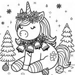coloriage Licorne de Noël pour enfants a imprimer