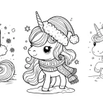 coloriage Licorne de Noël pour enfant de 3 ans