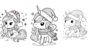 coloriage Licorne de Noël pour enfant de 3 ans
