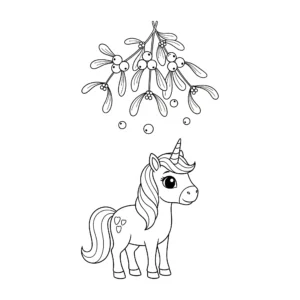 coloriage Licorne sous le Gui Magique à imprimer pour enfant de 7 ans