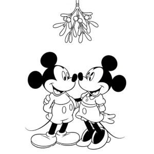 coloriage Mickey et Minnie sous le gui d