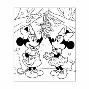 coloriage Mickey et Minnie sous le gui à imprimer pour enfant de 8 ans