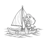 coloriage Mini Bateau de Moana sur l’Océan à imprimer pdf gratuit