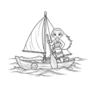 coloriage Mini Bateau de Moana sur l’Océan à imprimer pdf gratuit