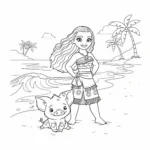 coloriage Moana et Pua sur la Plage gratuit en ligne