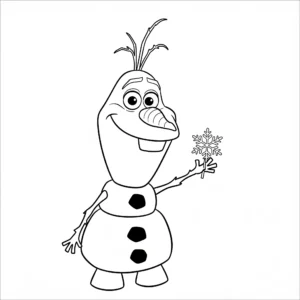 coloriage Olaf souriant avec un petit flocon de neige et apprentissage