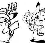 coloriage Pikachu Noel et decoupage