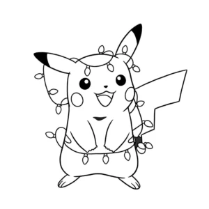 coloriage Pikachu avec des lumières de Noël pour enfants a imprimer