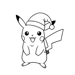 coloriage Pikachu avec un bonnet de Noël à imprimer pdf