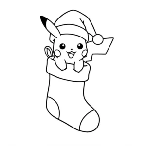 coloriage Pikachu dans une chaussette de Noël a imprimer gratuit