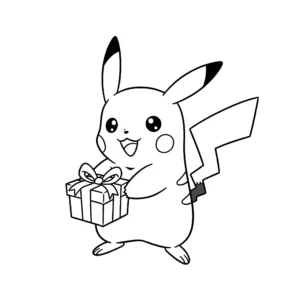 coloriage Pikachu offrant un cadeau a colorier en ligne