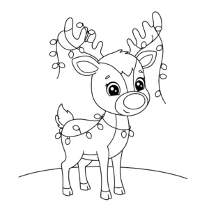 coloriage Renne avec lumières de Noël pour enfant de 4 ans