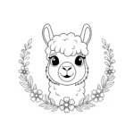 coloriage Tête d’Alpaga dans un Cadre Fleuri d