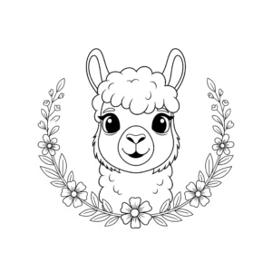 coloriage Tête d’Alpaga dans un Cadre Fleuri d