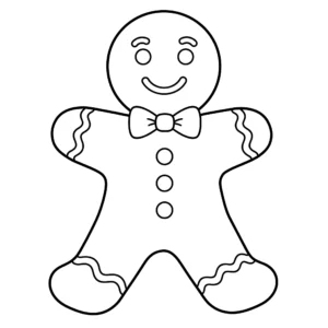 coloriage Un bonhomme en pain d’épice avec un nœud papillon à imprimer pour enfants