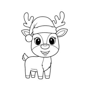 coloriage Un renne portant un bonnet de Père Noël pour enfant à imprimer