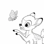 coloriage Bambi Bébé joue avec un papillon pour enfant de 10 ans