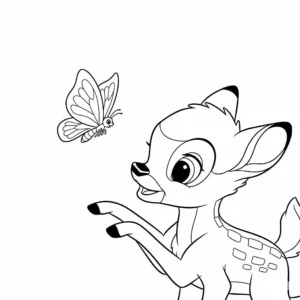 coloriage Bambi Bébé joue avec un papillon pour enfant de 10 ans