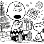 coloriage Charlie Brown Noël et découpage à imprimer