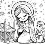 coloriage Crèche de Noël à imprimer