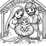 image pour coloriage Crèche de Noël enfant