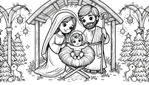 image pour coloriage Crèche de Noël enfant