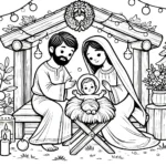 coloriage Crèche de Noël a dessiner et imprimer