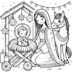 coloriage Crèche de Noël à imprimer pour enfants