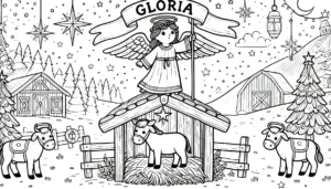 image pour coloriage Crèche de Noël enfant