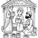 coloriage Crèche de Noël pour enfant de 7 ans