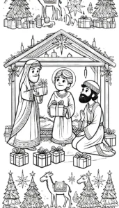 coloriage Crèche de Noël pour enfant de 7 ans