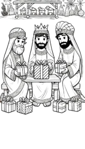 coloriage Crèche de Noël à imprimer pour enfant de 4 ans