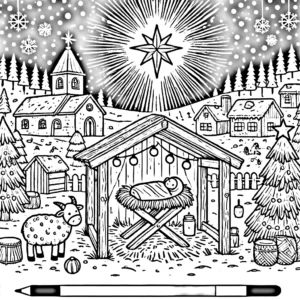 coloriage Crèche de Noël gratuit