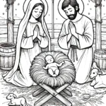 coloriage Crèche de Noël a imprimer gratuitement