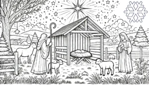 coloriage Crèche de Noël pour enfants
