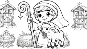 coloriage Crèche de Noël pour enfants à télécharger