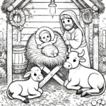 coloriage Crèche de Noël de pour enfants