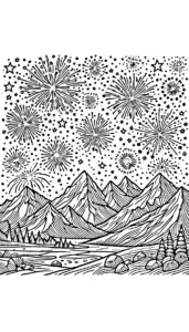coloriage Feu D’artifice et decoupage